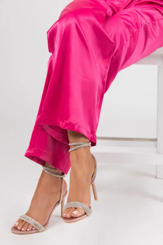 Nude Silver Rhinestone Open Toe Strappy Heels sold by Lime Lush