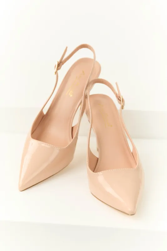 Nude Pointed Toe Slingback Heels sold by Lime Lush