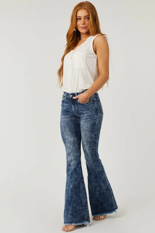 Vervet Dark Acid Wash Mid Rise Flare Jeans sold by Lime Lush