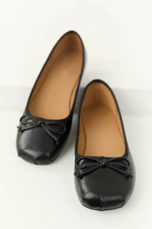 Black Pleather Bow Detail Ballerina Flats sold by Lime Lush