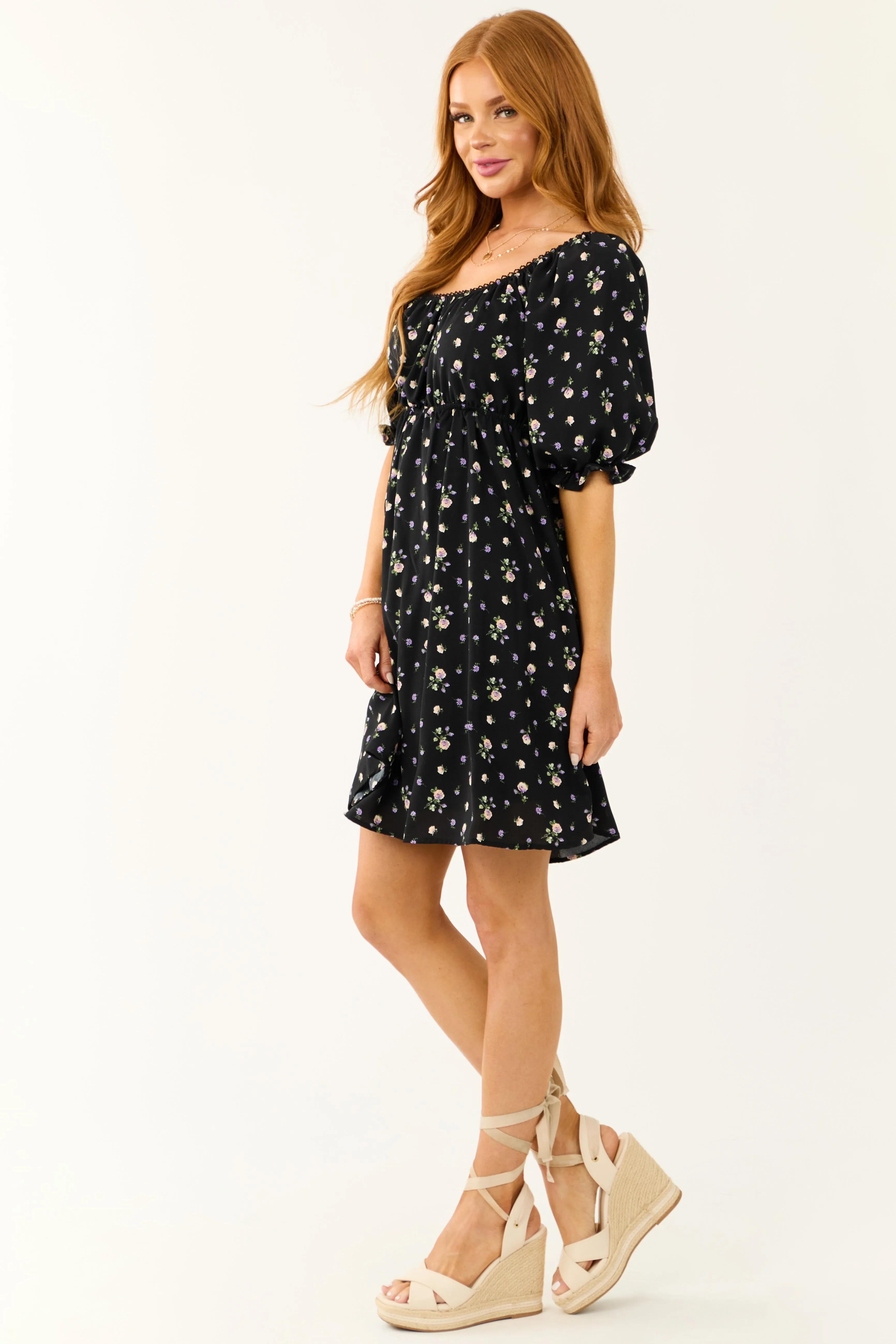 Black Floral Print Back Cut Out Mini Dress sold by Lime Lush product image thumbnail 4