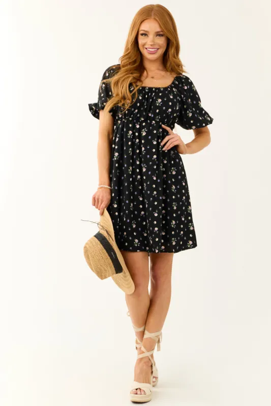 Black Floral Print Back Cut Out Mini Dress sold by Lime Lush