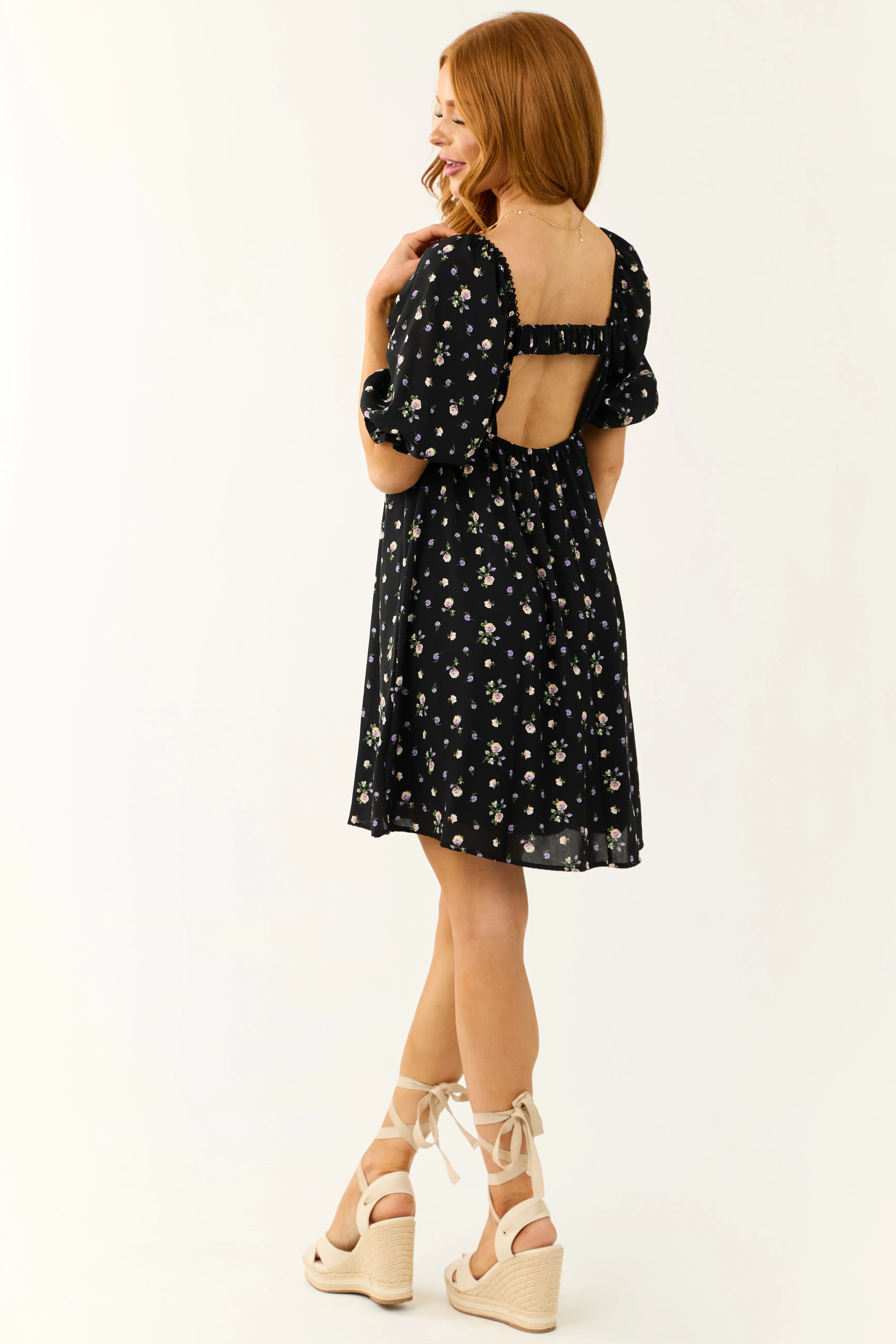 Black Floral Print Back Cut Out Mini Dress sold by Lime Lush product image thumbnail 5