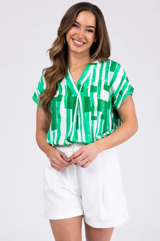 Kelly Green Abstract Print Short Sleeve Top sold by Lime Lush