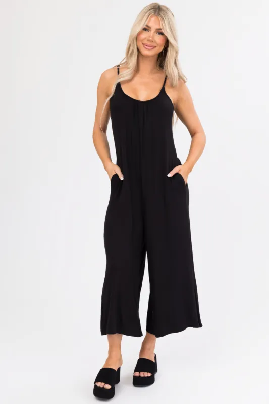 Black Sleeveless Loose Fit Soft Jumpsuit sold by Lime Lush