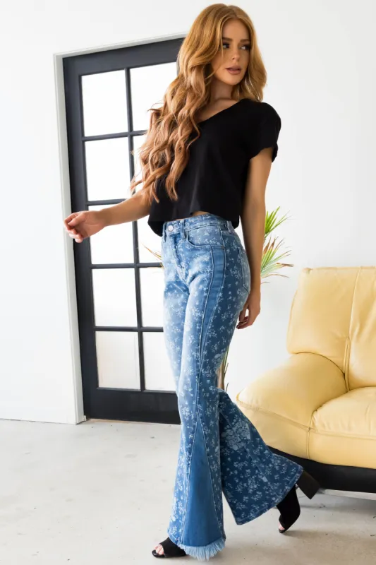 KanCan High Rise Floral Print Flare Jeans sold by Lime Lush
