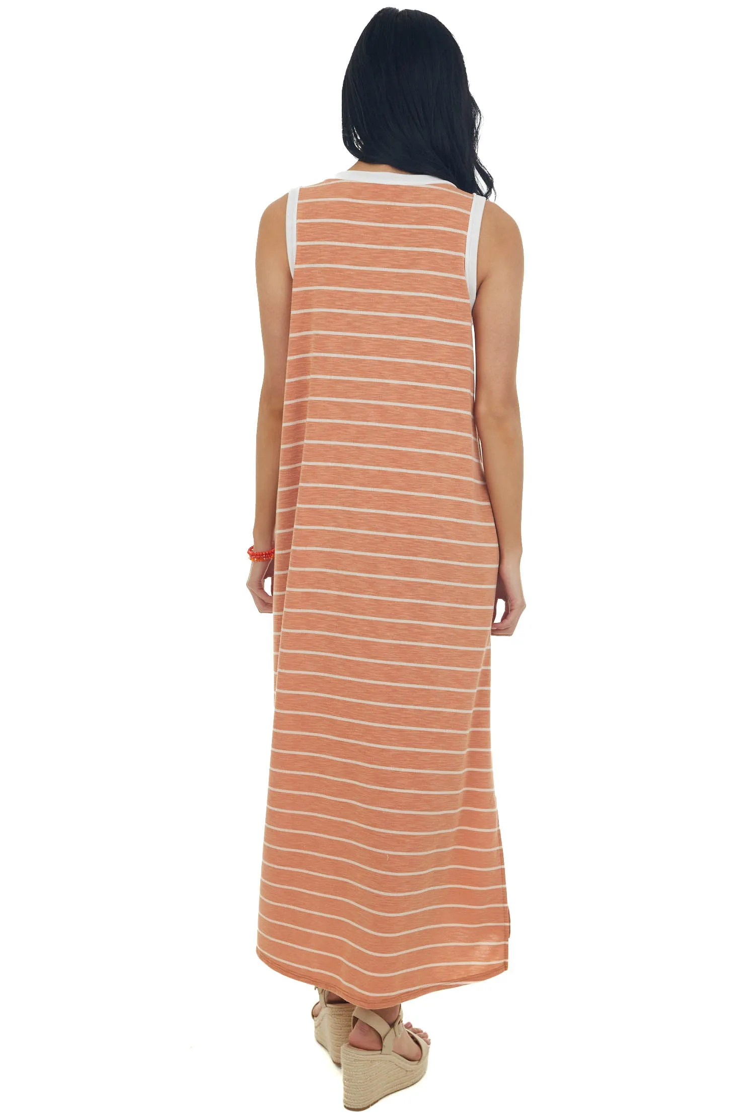 Heathered Papaya Striped Notch Neck Midi Dress sold by Lime Lush product image thumbnail 5