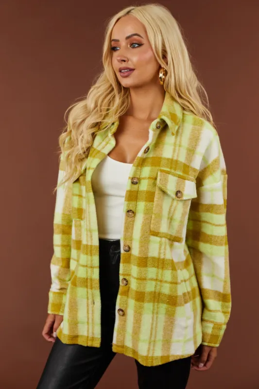 Lime Plaid Super Soft Fuzzy Shacket sold by Lime Lush