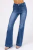 Risen Dark Wash Patched Pocket Flare Leg Jeans sold by Lime Lush
