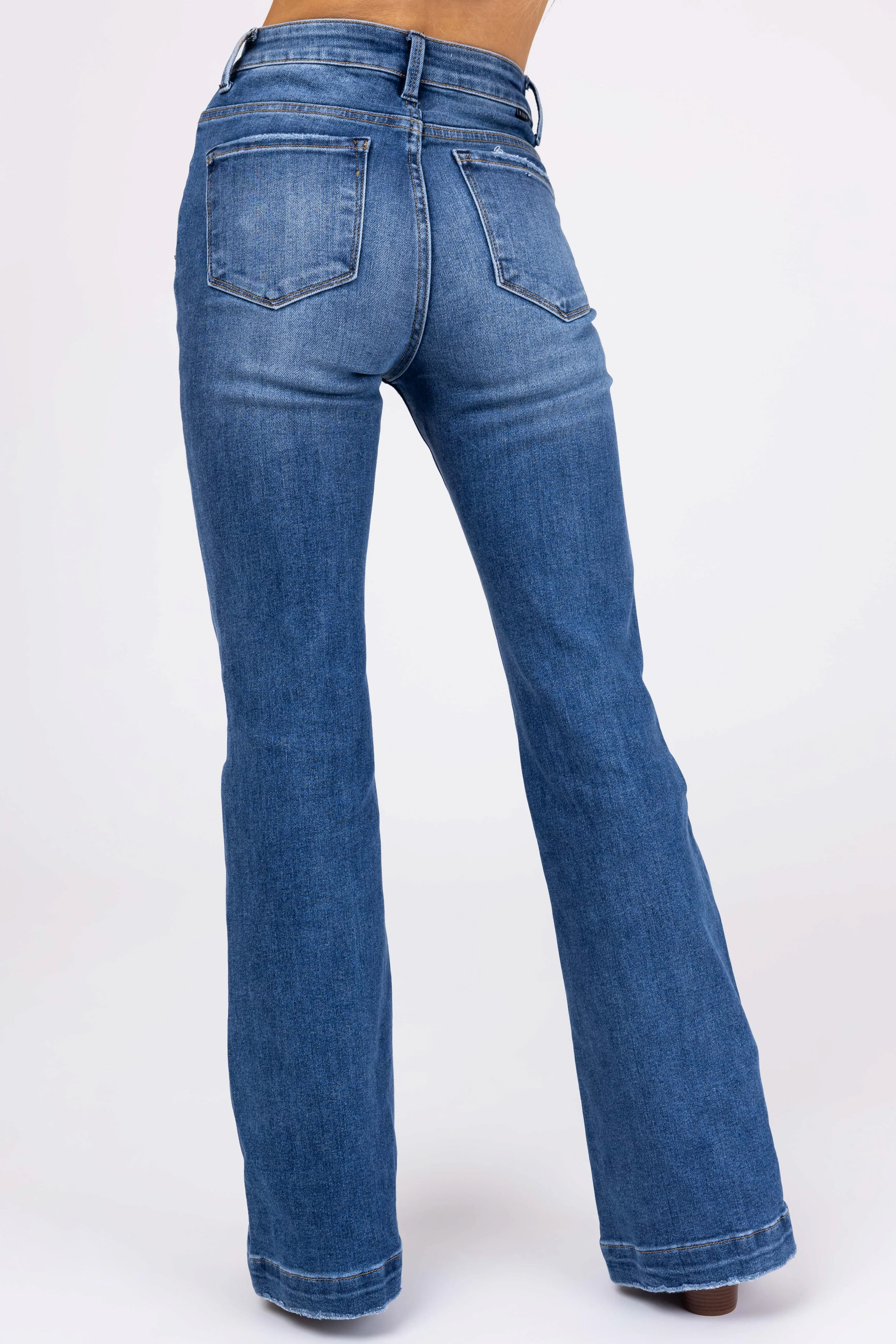 Risen Dark Wash Patched Pocket Flare Leg Jeans sold by Lime Lush product image thumbnail 5