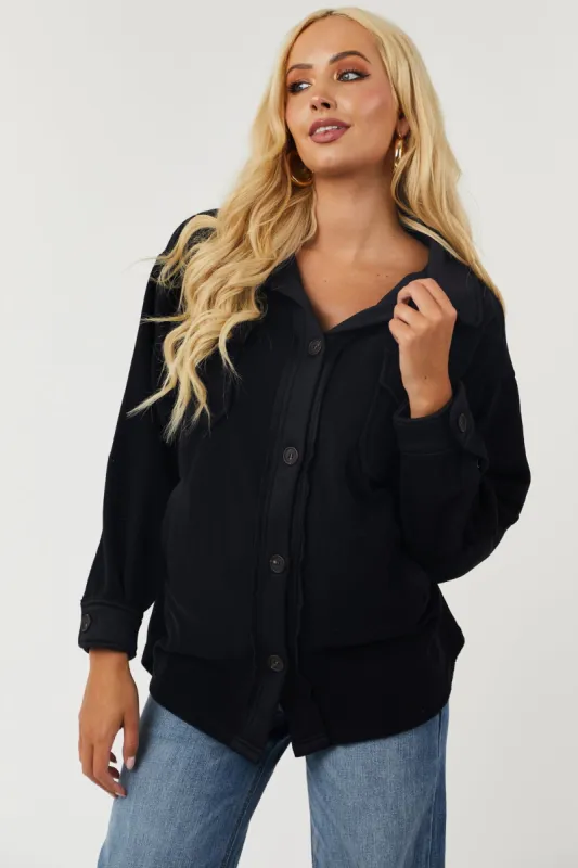 Black Elbow Patch Solid Fleece Shacket sold by Lime Lush