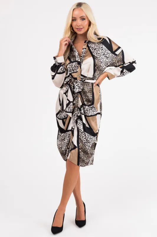 She+Sky Champagne Multiprint Button Down Midi Dress sold by Lime Lush
