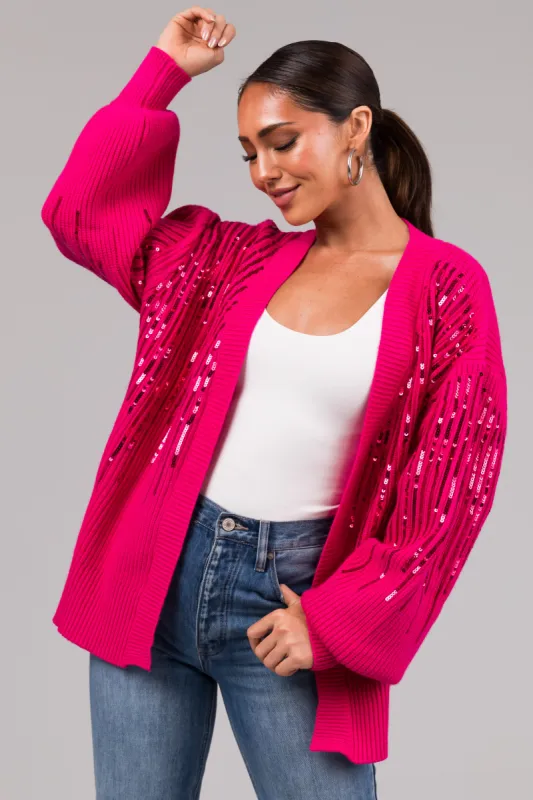 She+Sky Magenta Sequined Long Sleeve Cardigan sold by Lime Lush