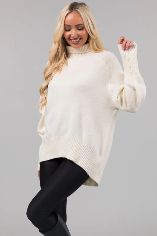 Cream Turtleneck Raglan Sleeve Soft Sweater sold by Lime Lush