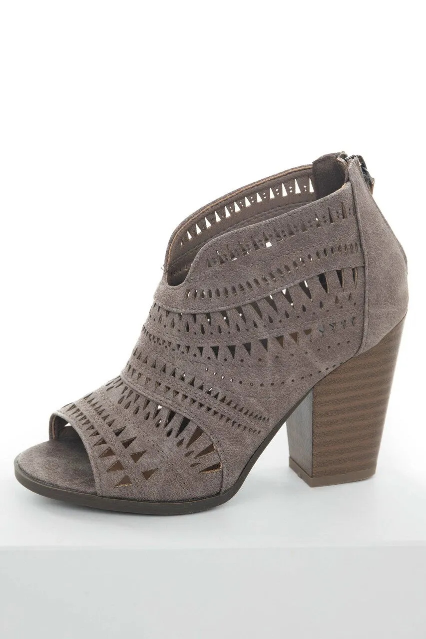 Taupe Laser Cut Out Peep Toe High Heel Booties sold by Lime Lush product image thumbnail 3