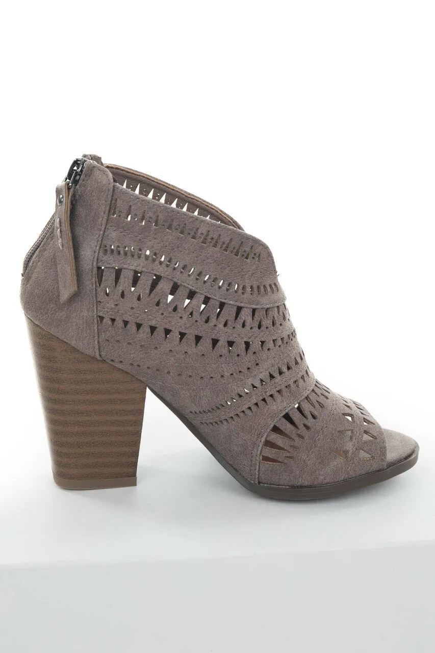Taupe Laser Cut Out Peep Toe High Heel Booties sold by Lime Lush product image thumbnail 5