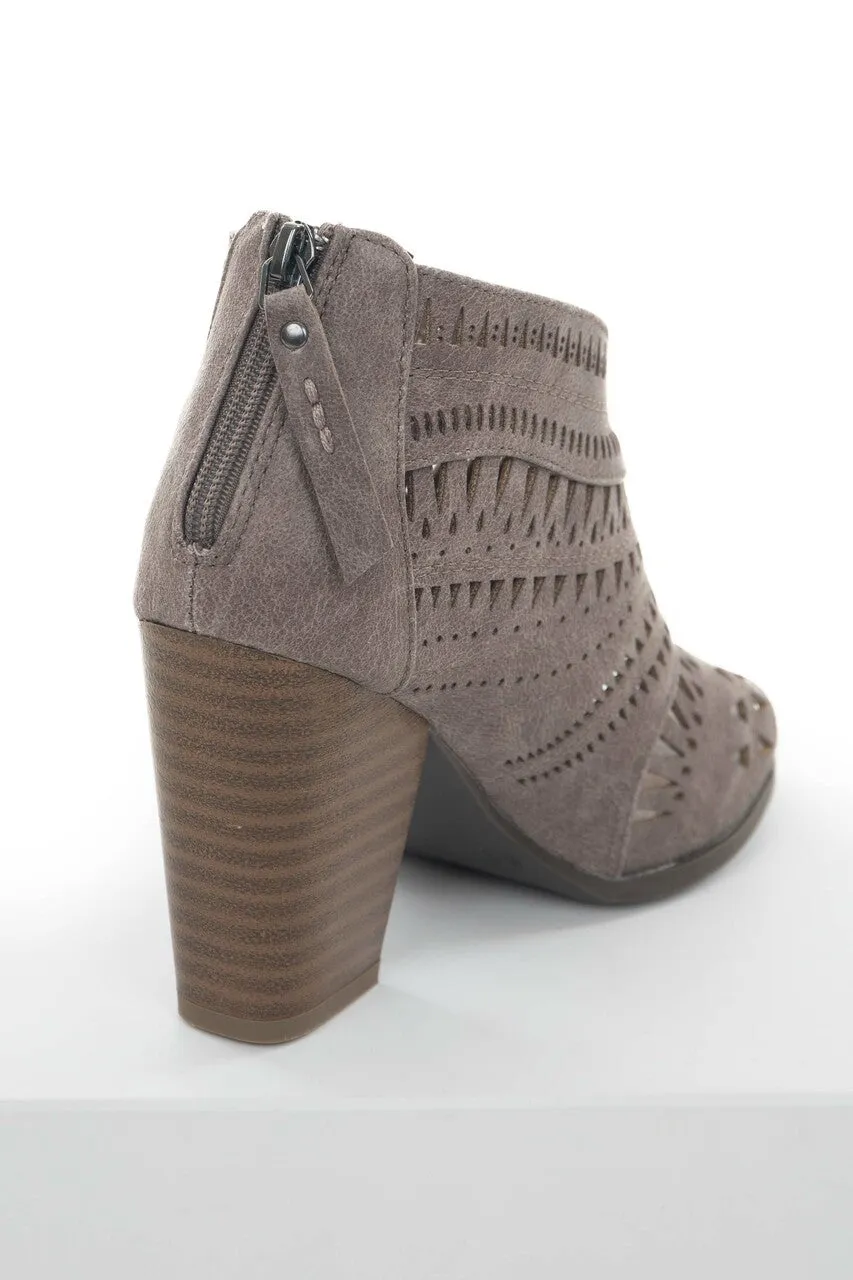 Taupe Laser Cut Out Peep Toe High Heel Booties sold by Lime Lush product image thumbnail 4