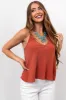Rust Racerback V Neck Linen Tank Top sold by Lime Lush