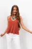 Rust Racerback V Neck Linen Tank Top sold by Lime Lush