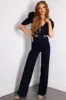 Dark Denim Jumpsuit with Shell Sleeves sold by Lime Lush