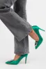 Vibrant Jade Satin Rhinestone Buckle Pointed Toe Heels sold by Lime Lush