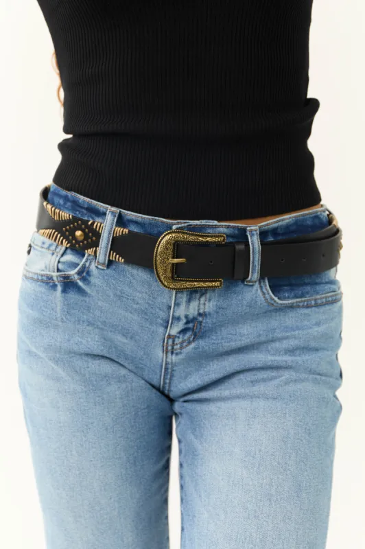Black Floral Etched Buckle Belt sold by Lime Lush