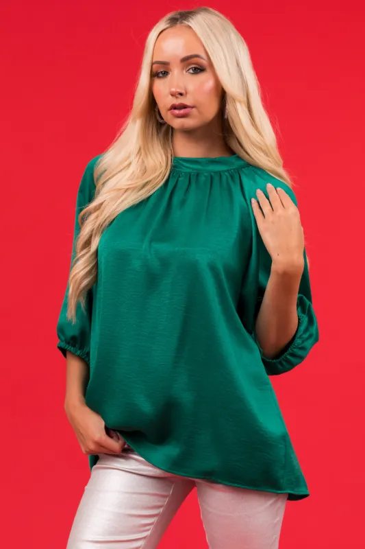 Jade Satin Back Tie Half Sleeve Blouse sold by Lime Lush