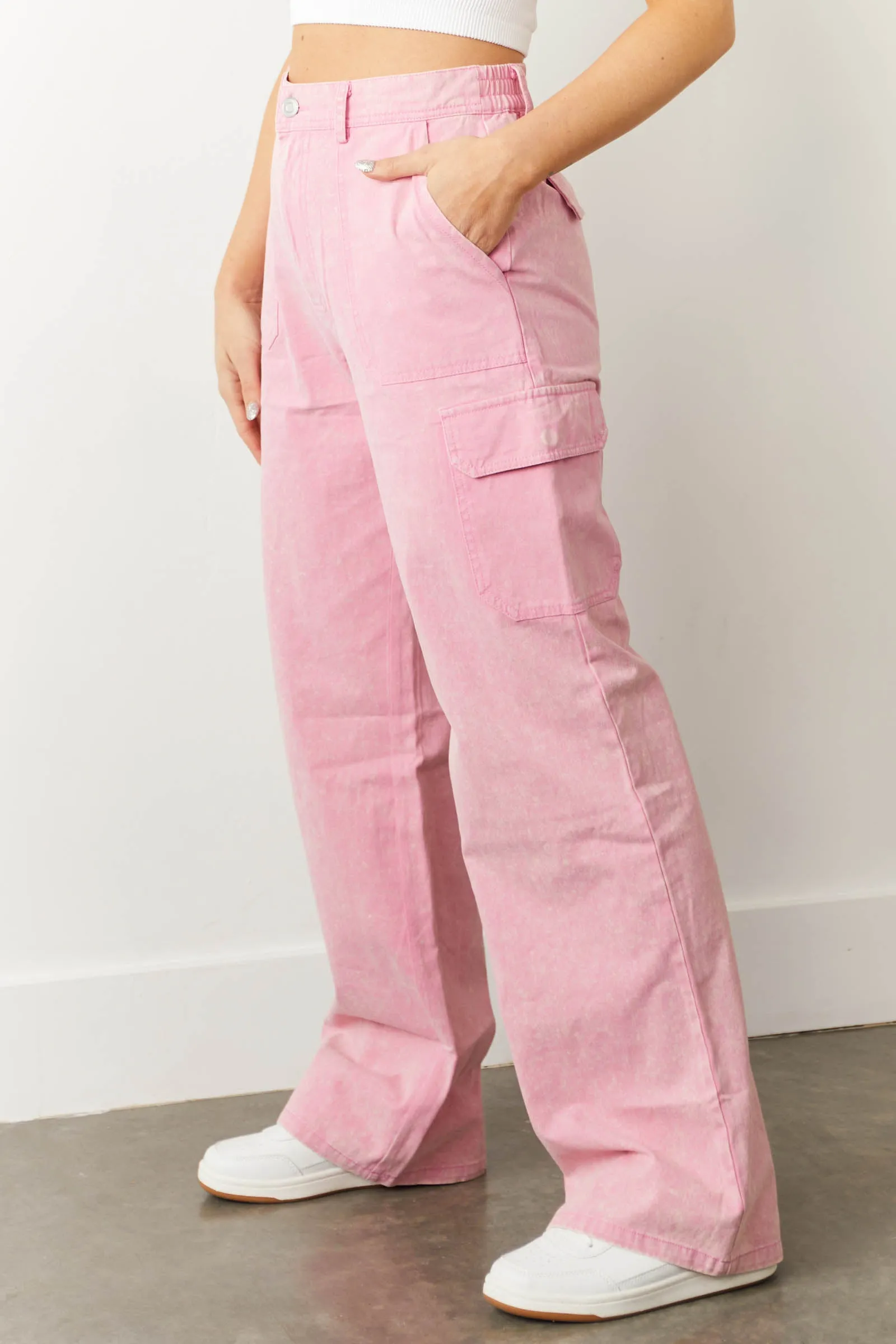 Bubblegum Acid Wash Wide Leg Cargo Pants sold by Lime Lush product image thumbnail 4