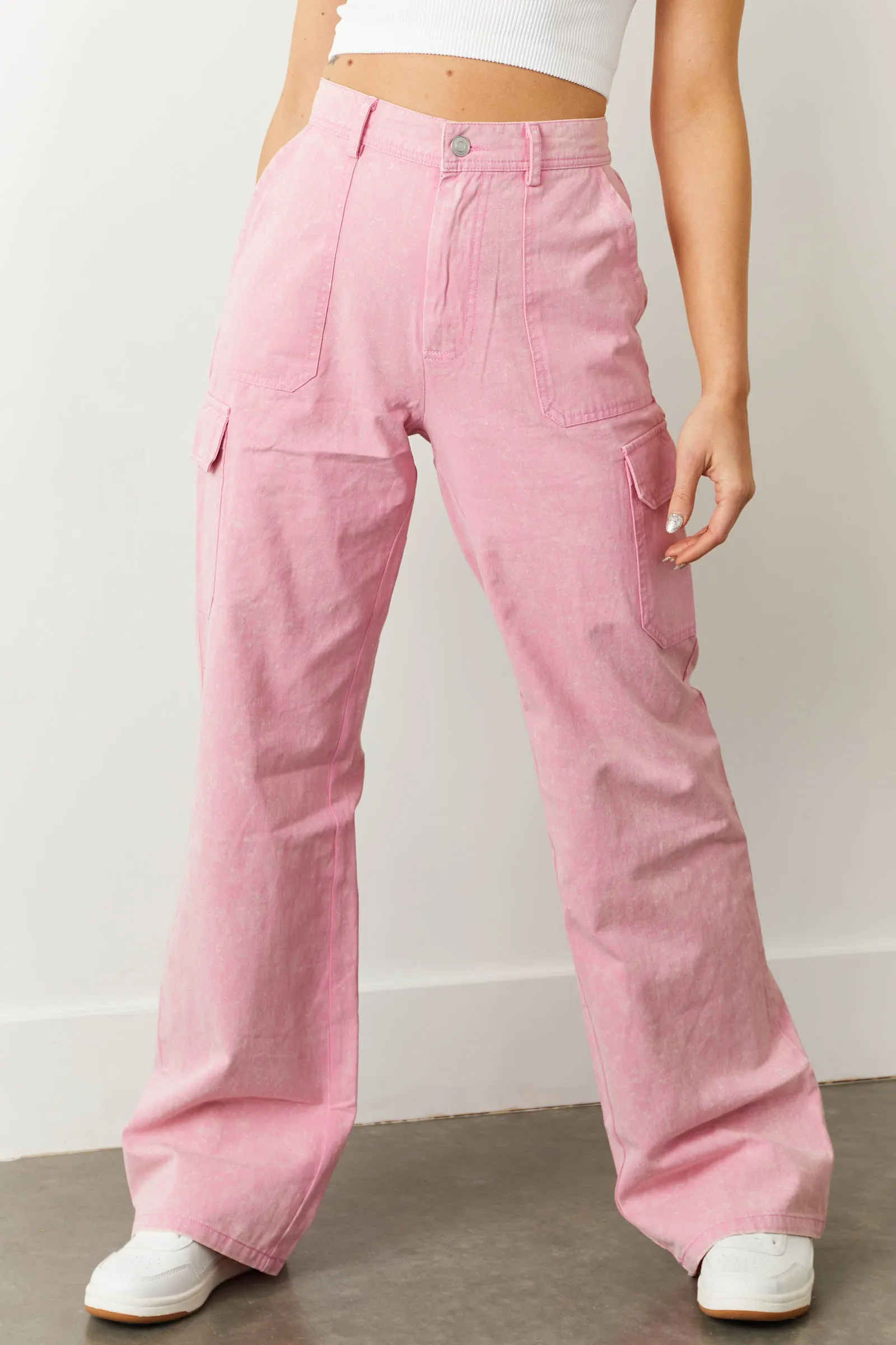 Bubblegum Acid Wash Wide Leg Cargo Pants sold by Lime Lush product image thumbnail 3