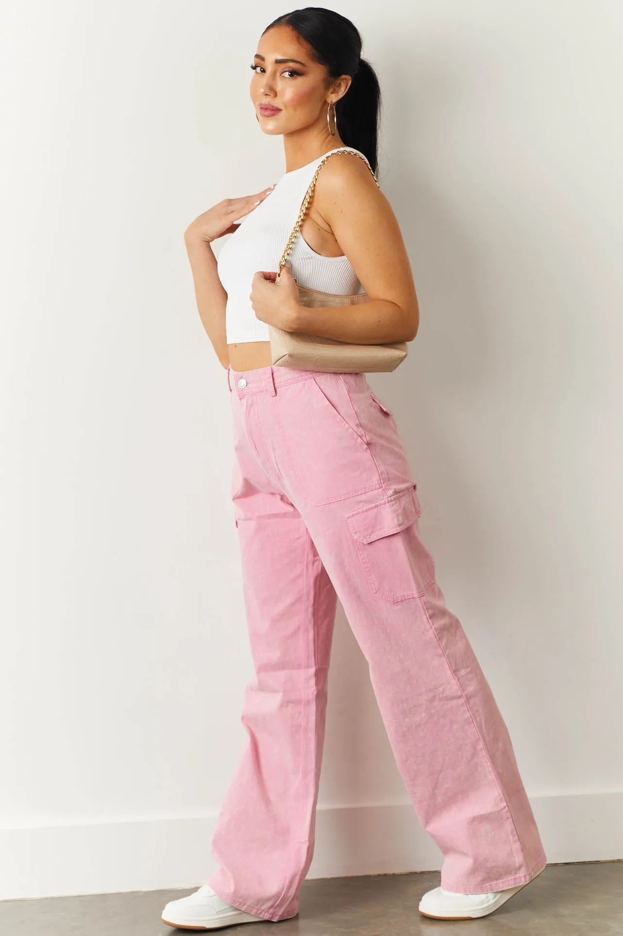 Bubblegum Acid Wash Wide Leg Cargo Pants sold by Lime Lush product image thumbnail 2