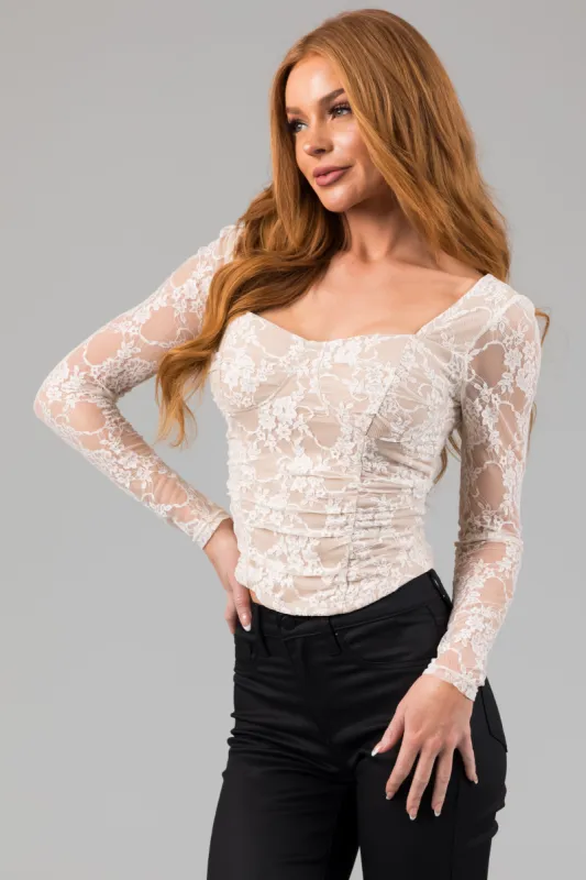 Desert Sand and Ivory Floral Lace Crop Top sold by Lime Lush