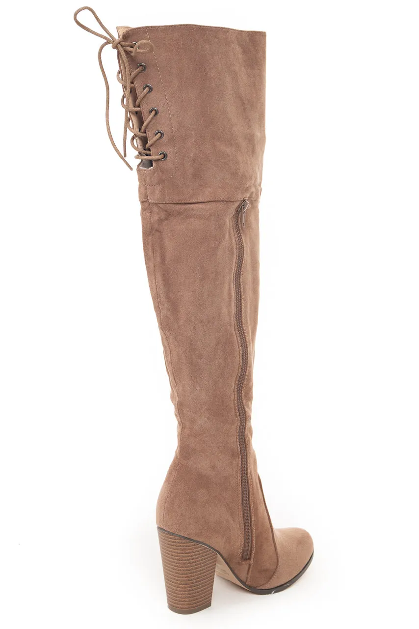 Taupe Over the Knee High Boots with Lace Up Back Detail sold by Lime Lush product image thumbnail 4
