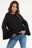Black Pleated Bell Sleeve Blouse sold by Lime Lush