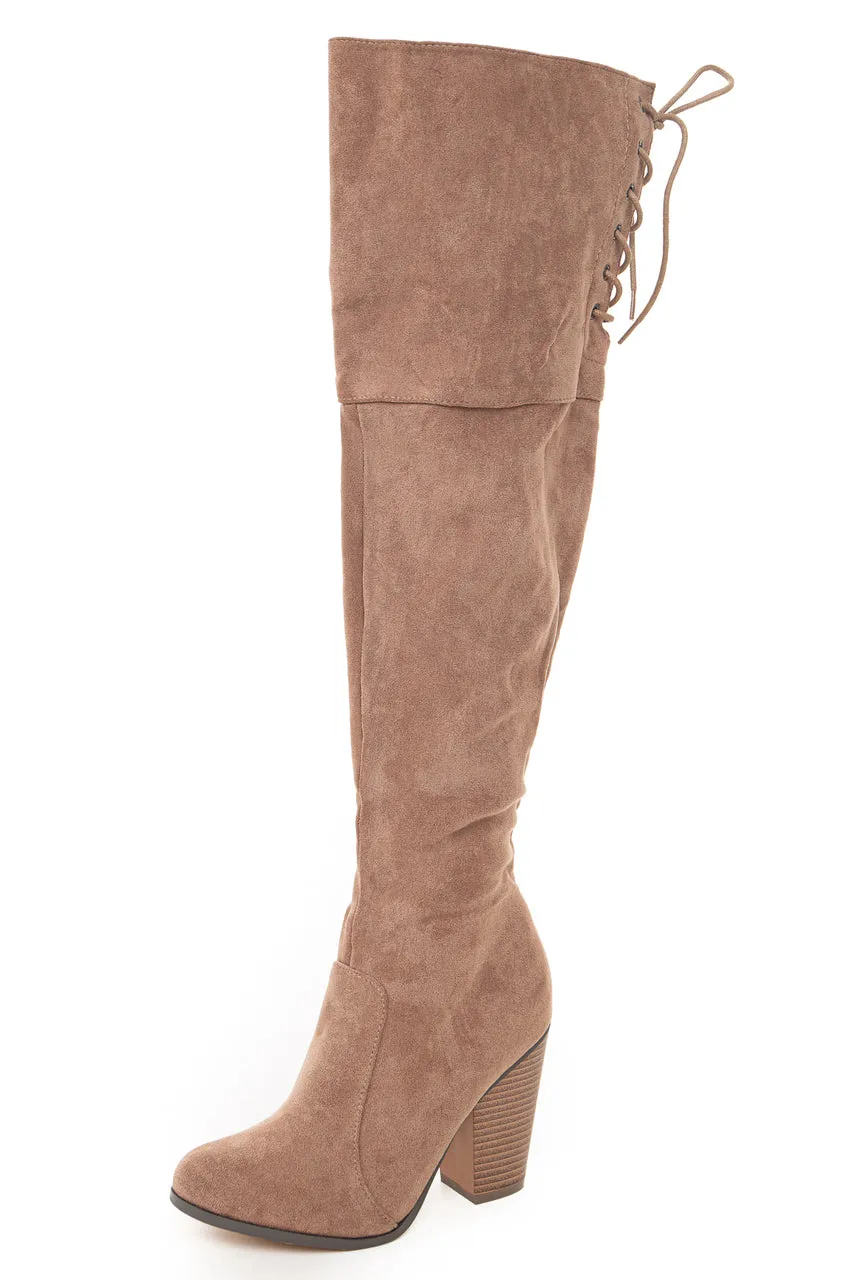 Taupe Over the Knee High Boots with Lace Up Back Detail sold by Lime Lush product image thumbnail 2