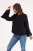 Black Pleated Bell Sleeve Blouse sold by Lime Lush