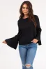 Black Pleated Bell Sleeve Blouse sold by Lime Lush