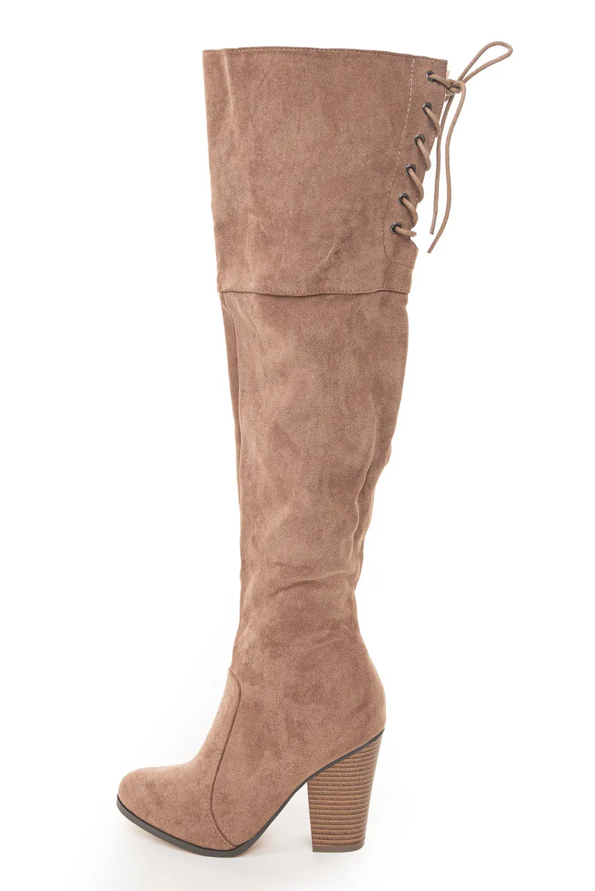 Taupe Over the Knee High Boots with Lace Up Back Detail sold by Lime Lush product image thumbnail 3