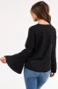 Black Pleated Bell Sleeve Blouse sold by Lime Lush