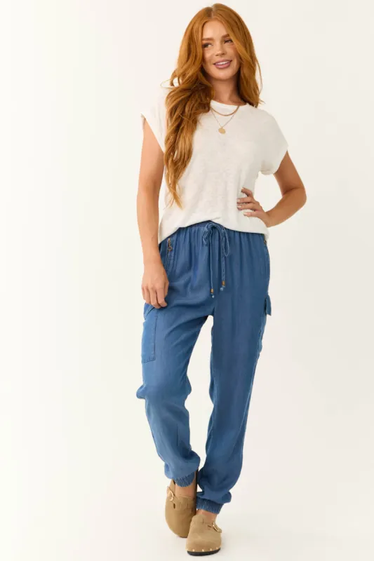 Cobalt Smocked Drawstring Waistband Joggers sold by Lime Lush