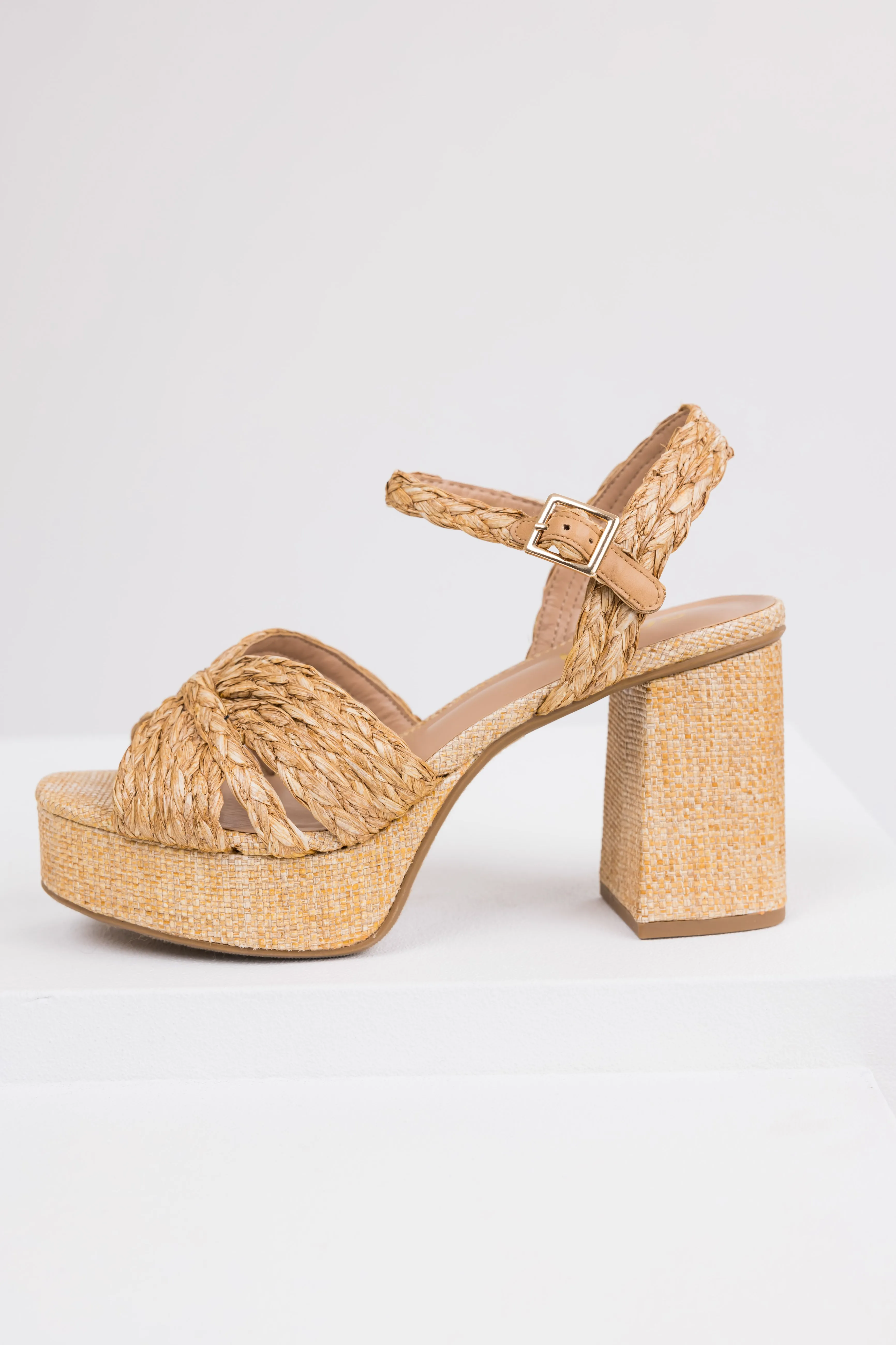 Beige Raffia Open Toe Block Heels sold by Lime Lush product image thumbnail 5