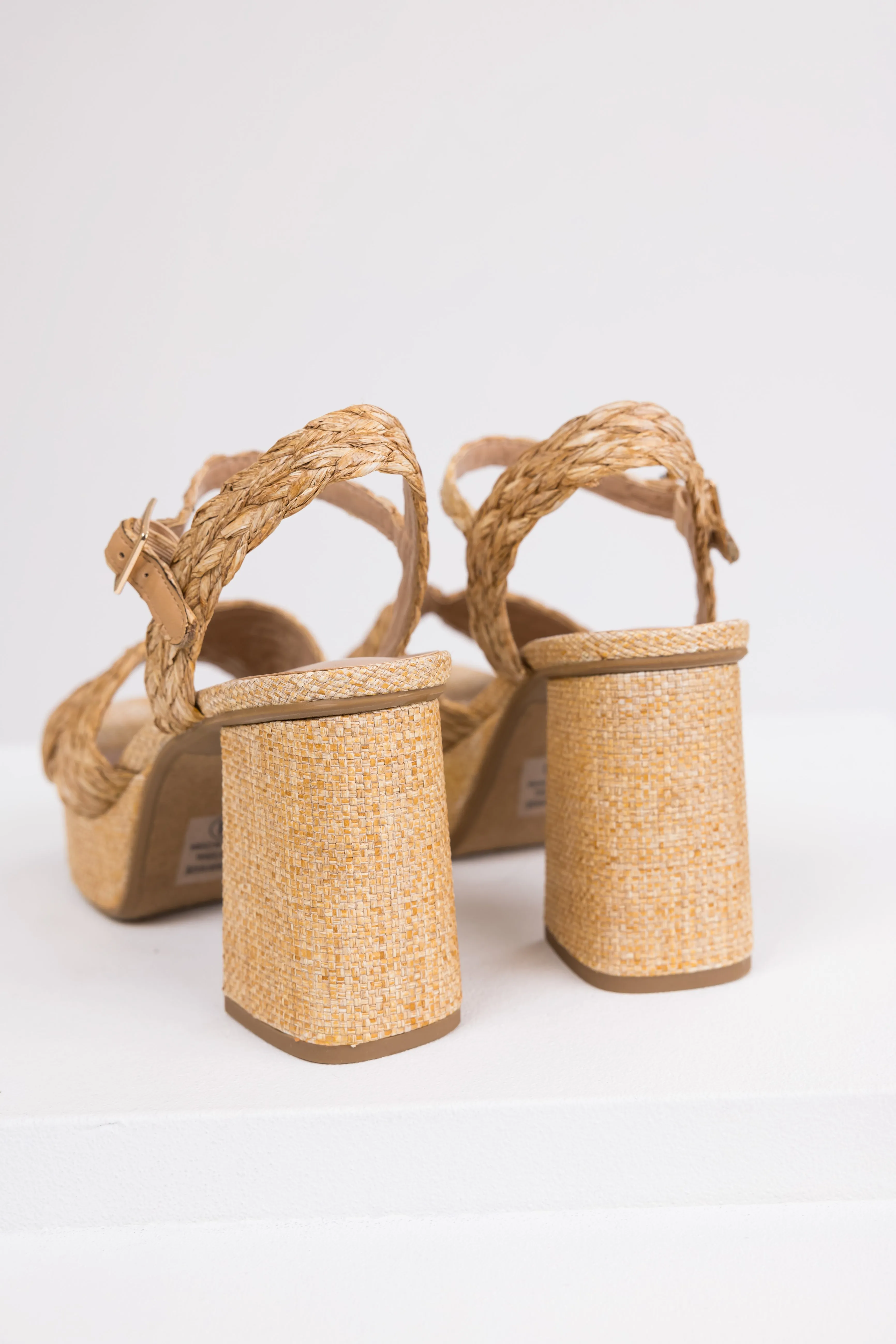 Beige Raffia Open Toe Block Heels sold by Lime Lush product image thumbnail 4
