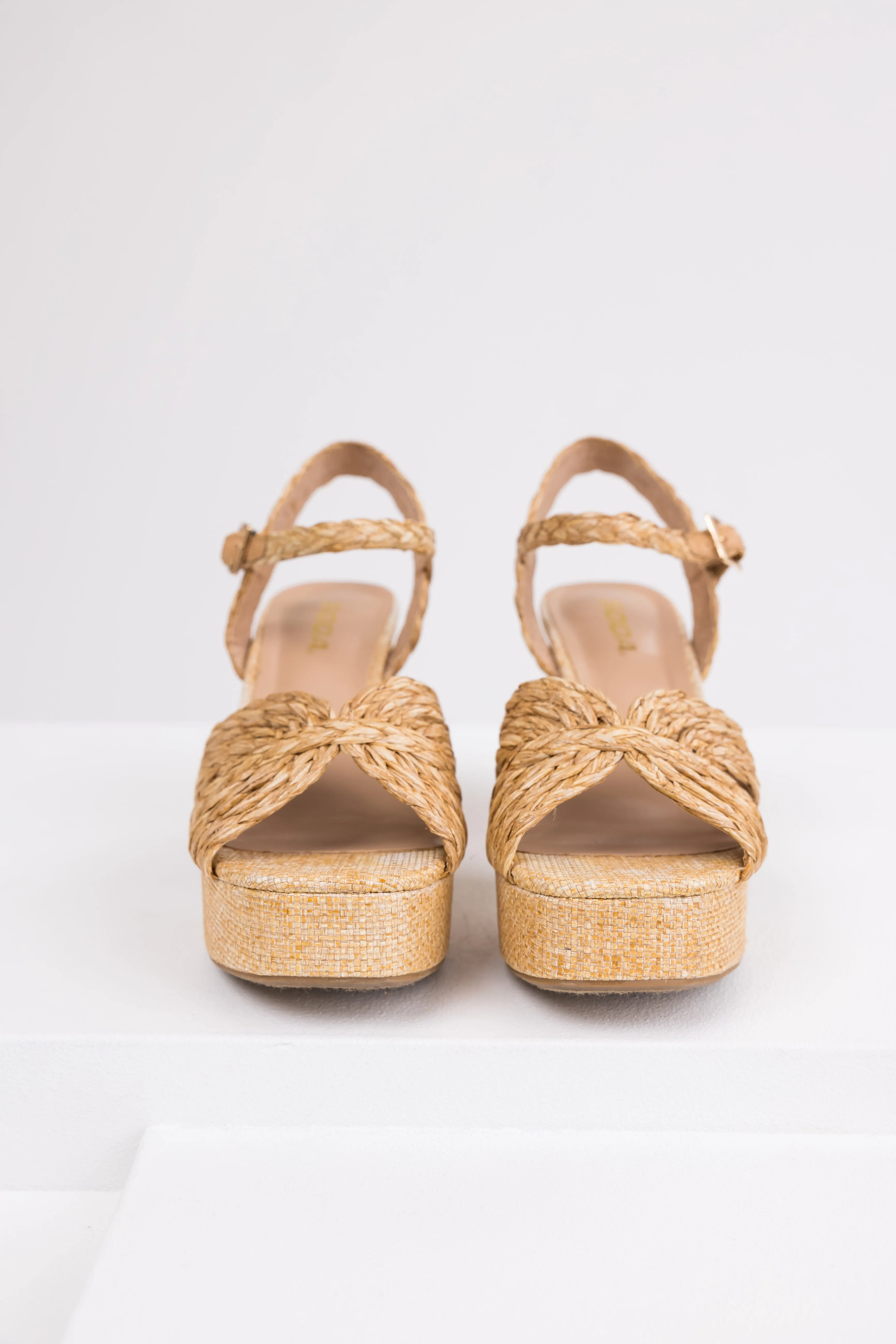 Beige Raffia Open Toe Block Heels sold by Lime Lush product image thumbnail 2