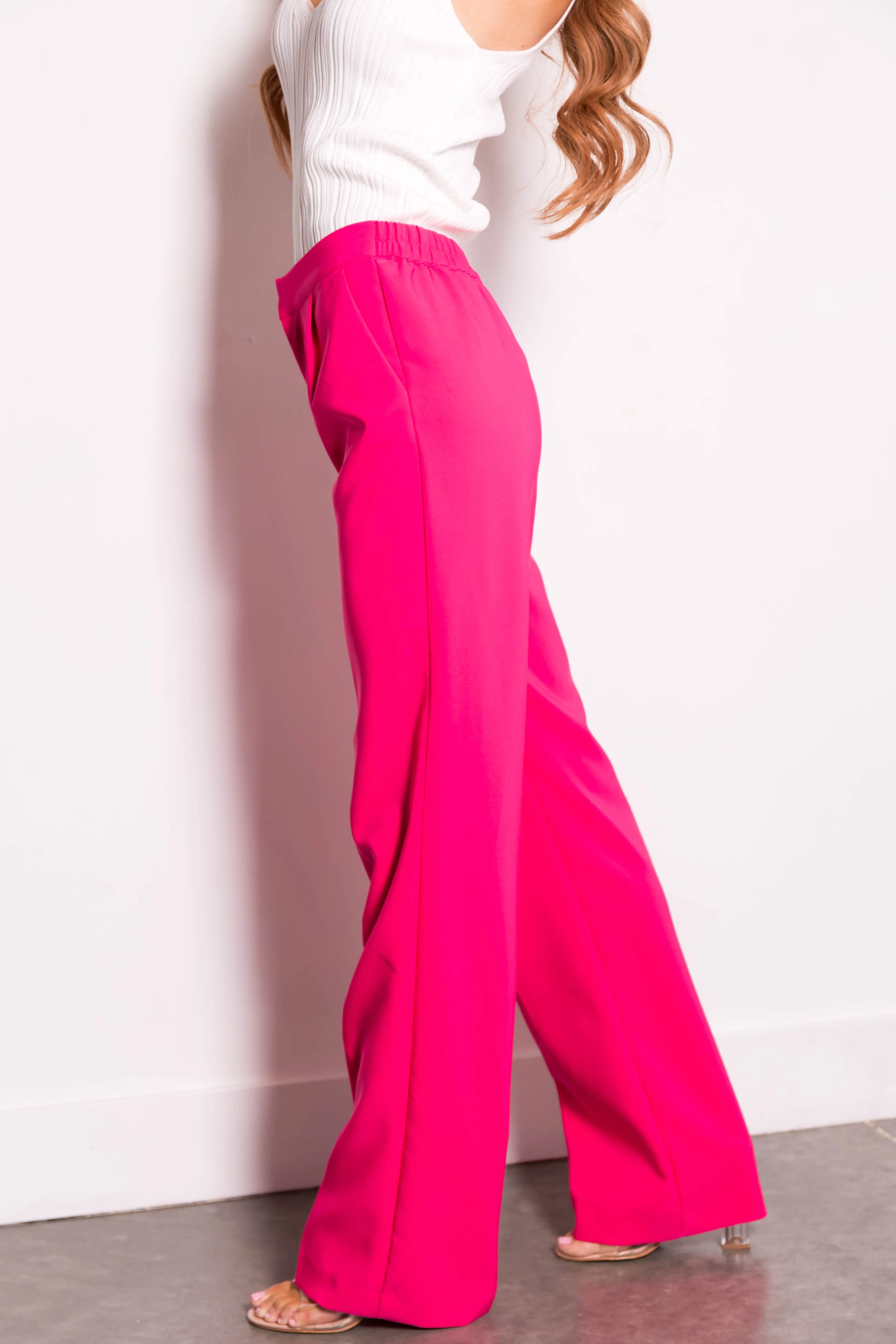 Hot Pink Wide Leg Elastic Waist Woven Pants sold by Lime Lush product image thumbnail 3