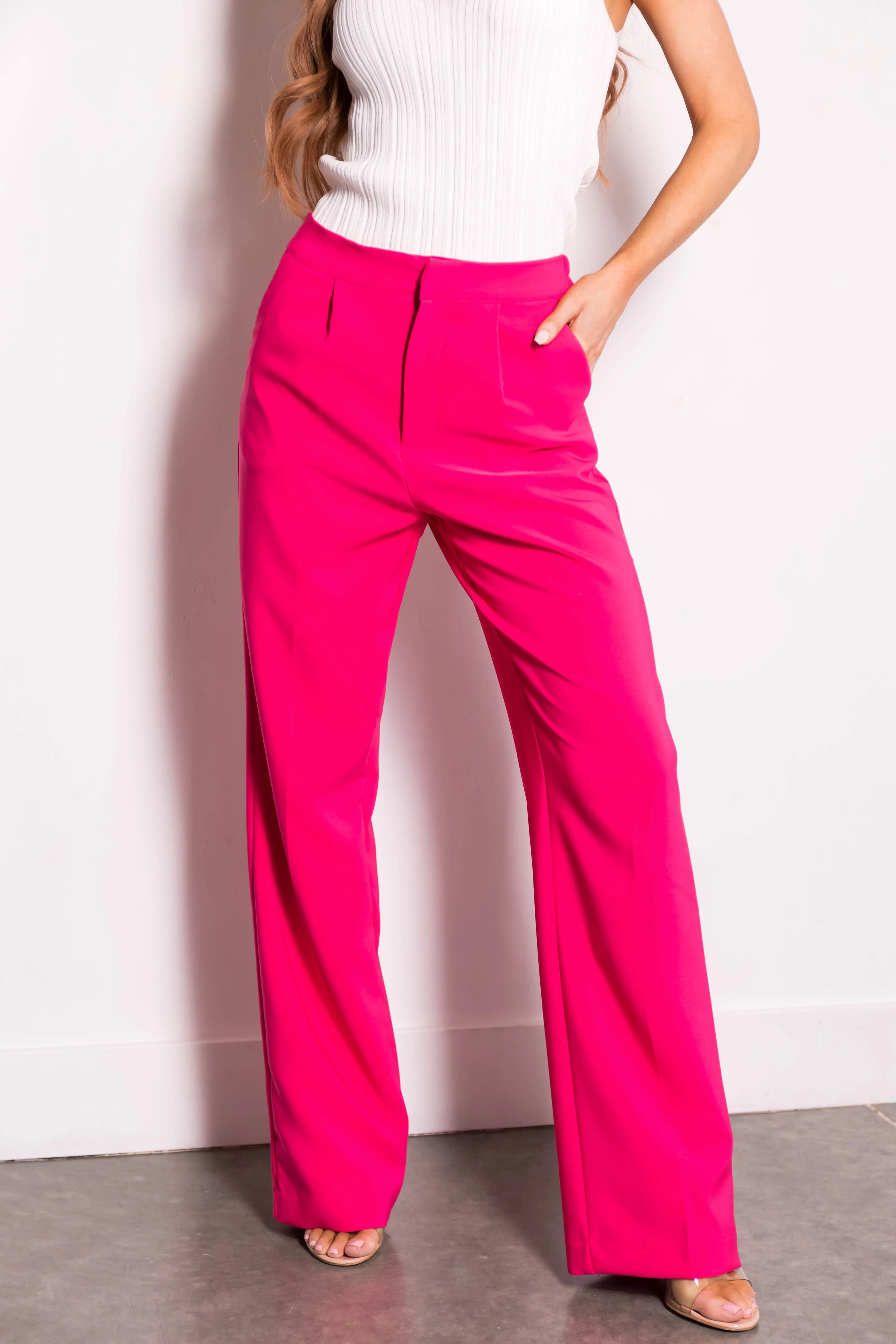 Hot Pink Wide Leg Elastic Waist Woven Pants sold by Lime Lush product image thumbnail 2