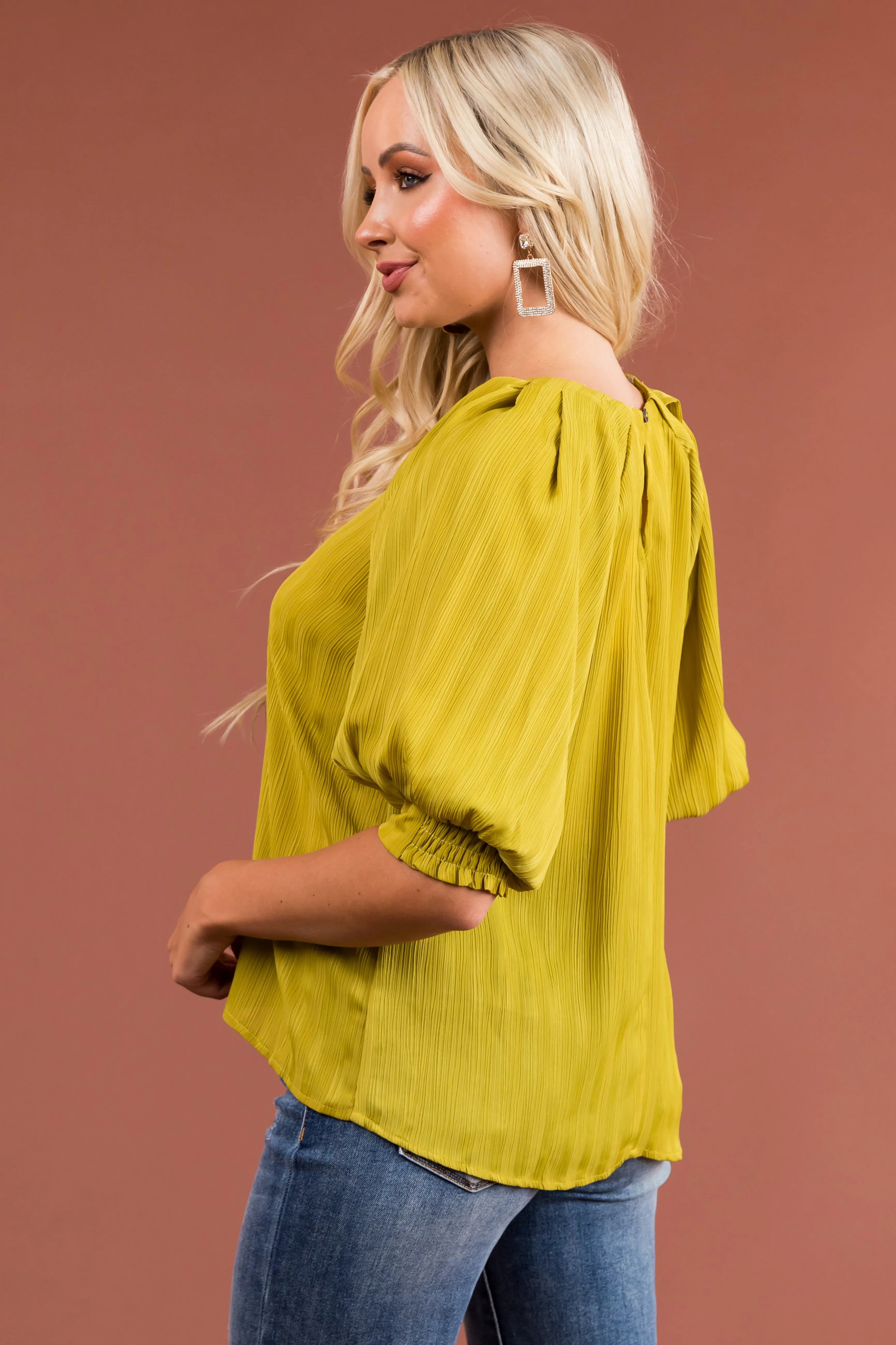 Pistachio Textured Ribbed Half Sleeve Blouse sold by Lime Lush product image thumbnail 5