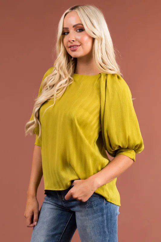 Pistachio Textured Ribbed Half Sleeve Blouse sold by Lime Lush