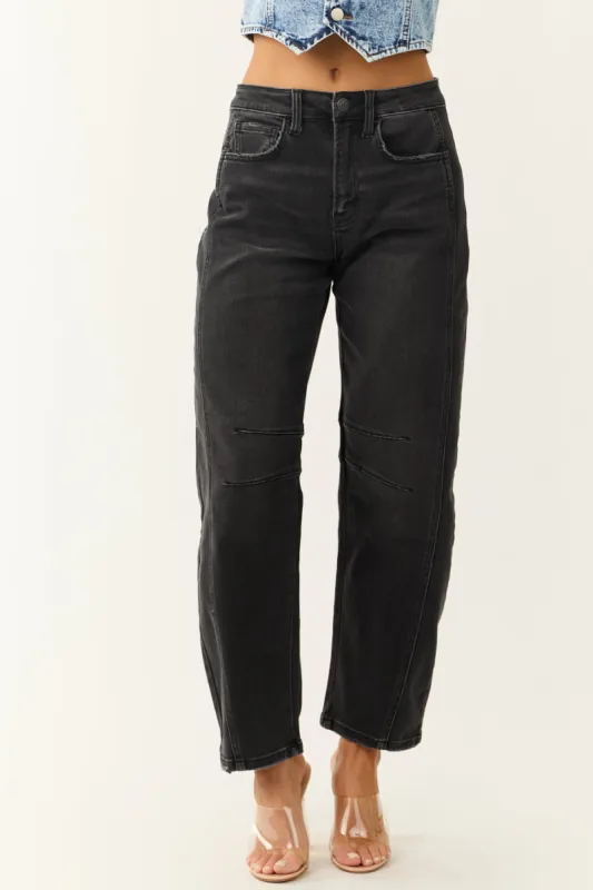 Flying Monkey Black Washed High Rise Ankle Barrel Jeans sold by Lime Lush