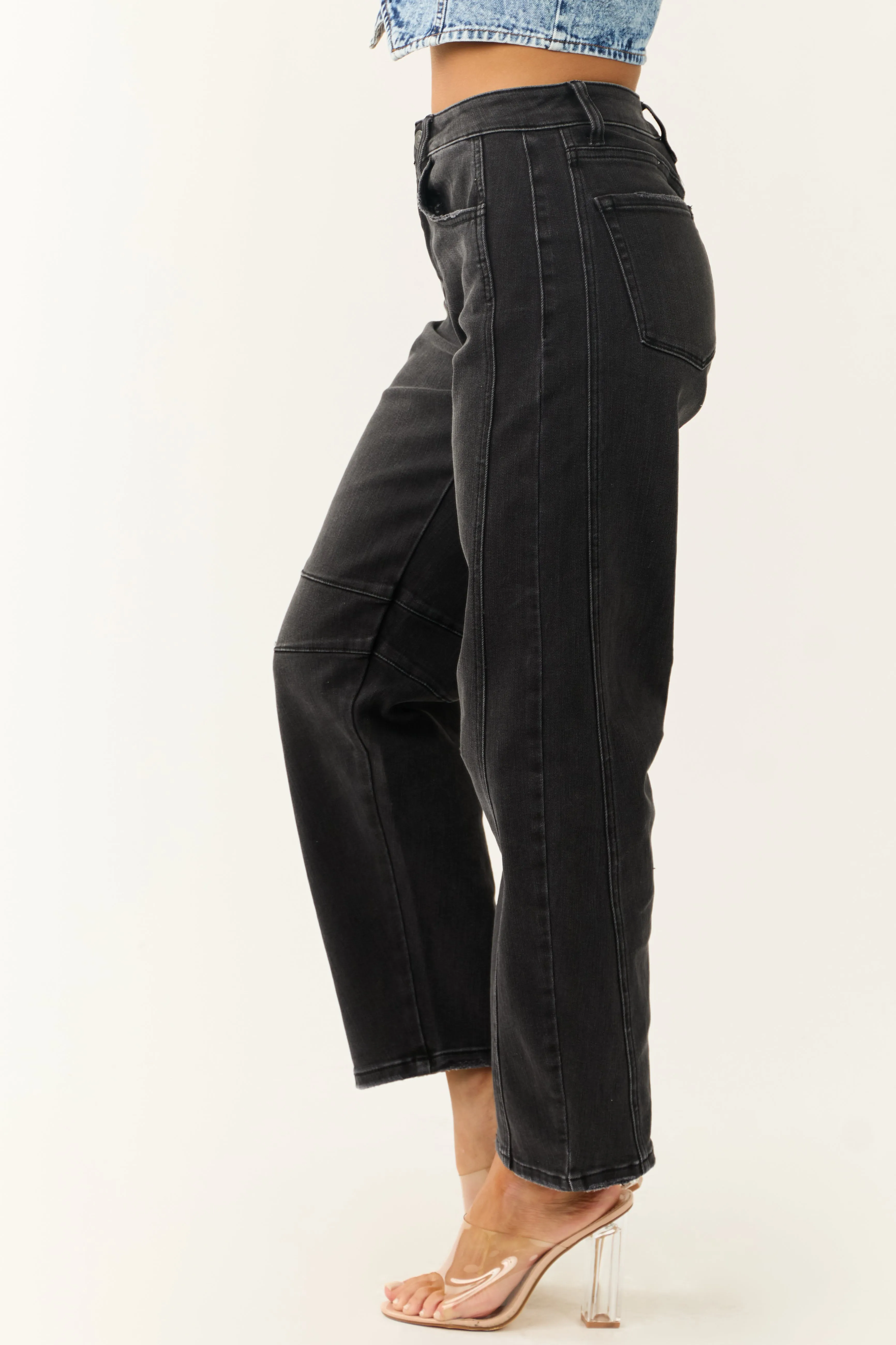 Flying Monkey Black Washed High Rise Ankle Barrel Jeans sold by Lime Lush product image thumbnail 3
