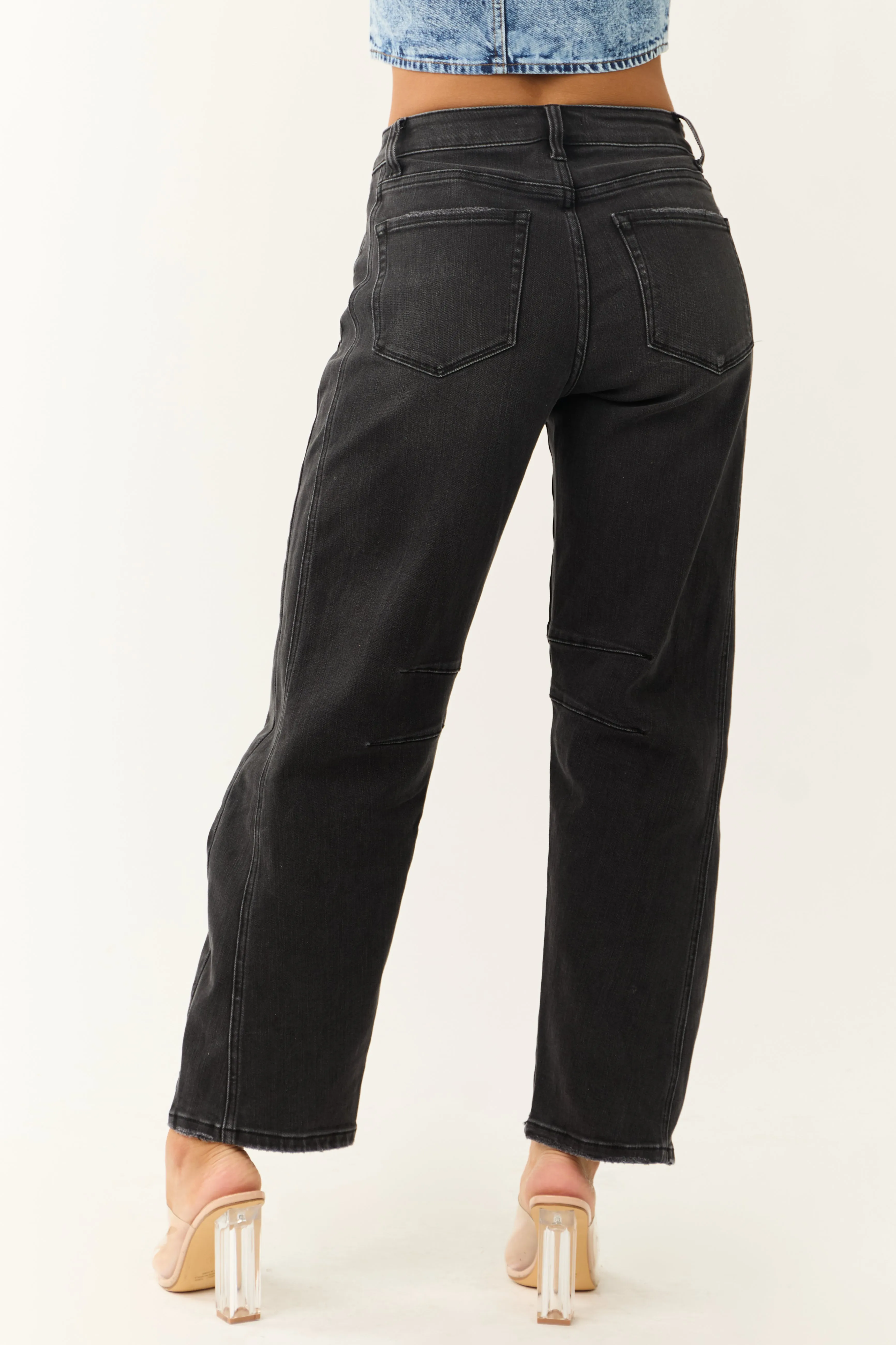 Flying Monkey Black Washed High Rise Ankle Barrel Jeans sold by Lime Lush product image thumbnail 4