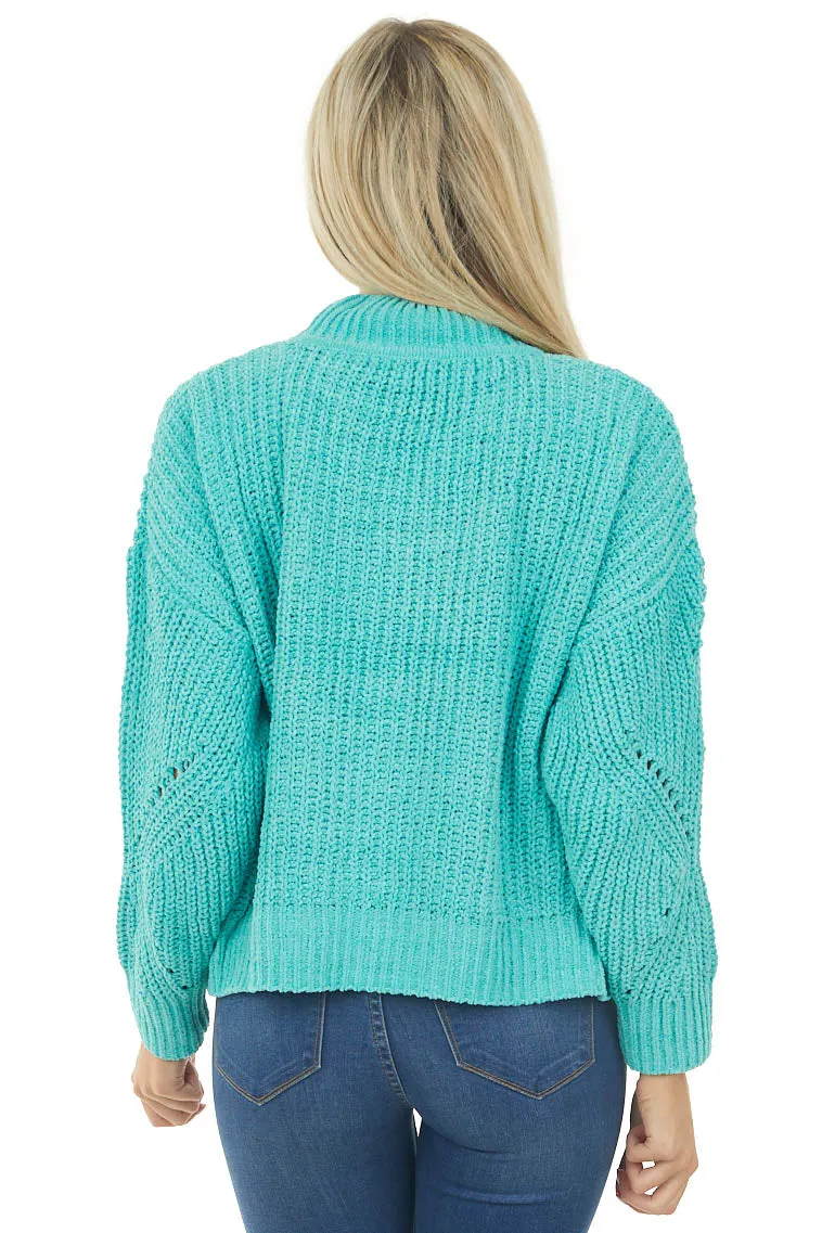 Turquoise Mock Neck Pointelle Chenille Sweater sold by Lime Lush product image thumbnail 5